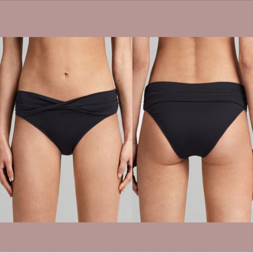NWT $58 ALLSAINTS [ XS ] Libbie‎ Twist Front Bikini Bottoms in Black #5261